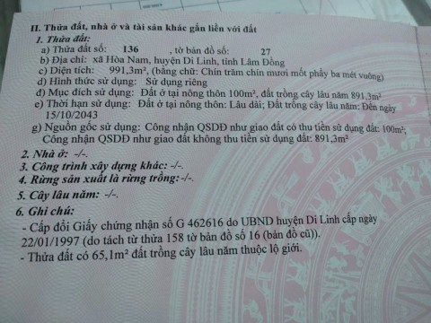 Bán lô đất 249m2 tại xã Hòa Nam - Di...