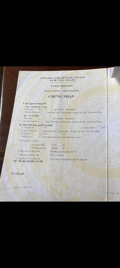 Cần bán 2 sào đất ở thôn tân tiến đạ đờn...