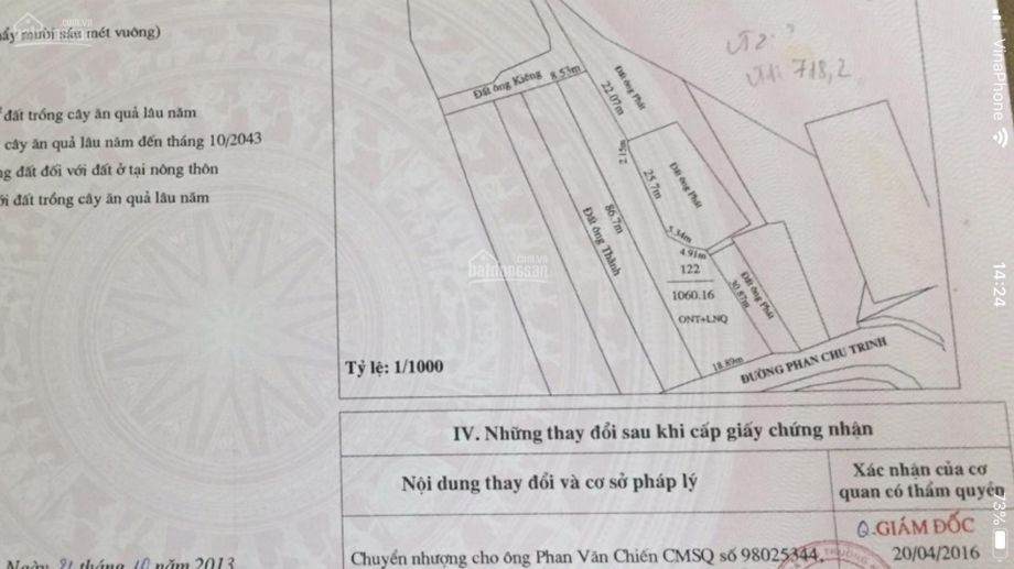 ban 1060 m2 dat duong phan chu trinh con dao